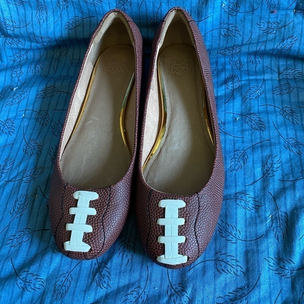 Charis and Doxa touchdown flats made from football material size 8